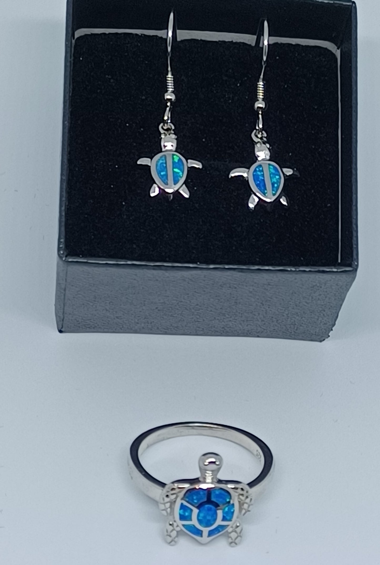 Sterling Silver-Blue Opal Turtle Earrings