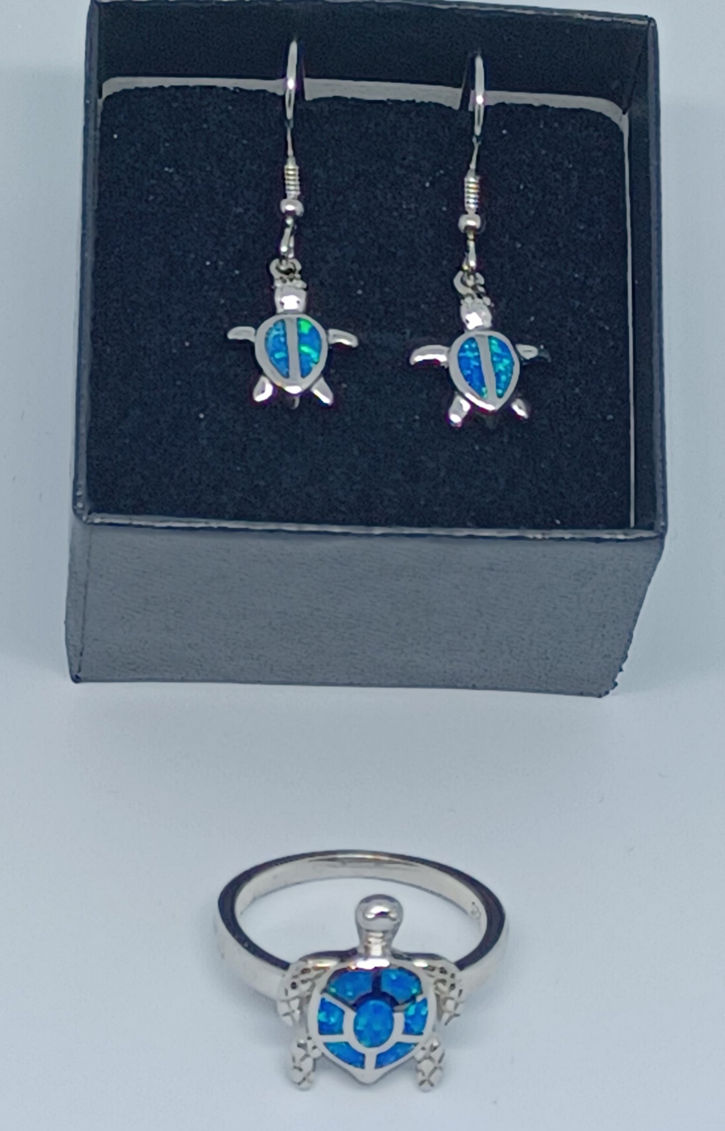 Sterling Silver-Blue Opal Turtle Earrings