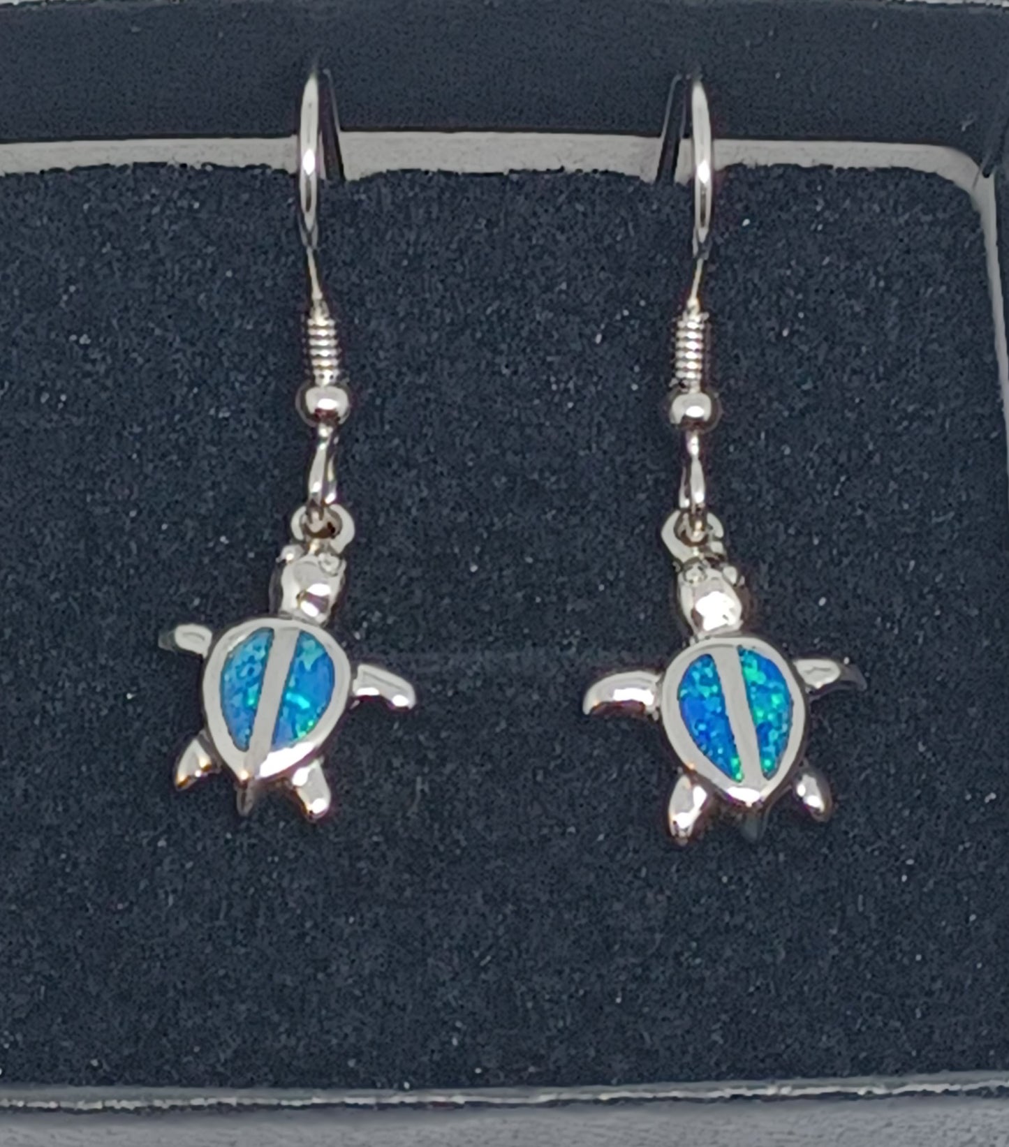 Sterling Silver-Blue Opal Turtle Earrings