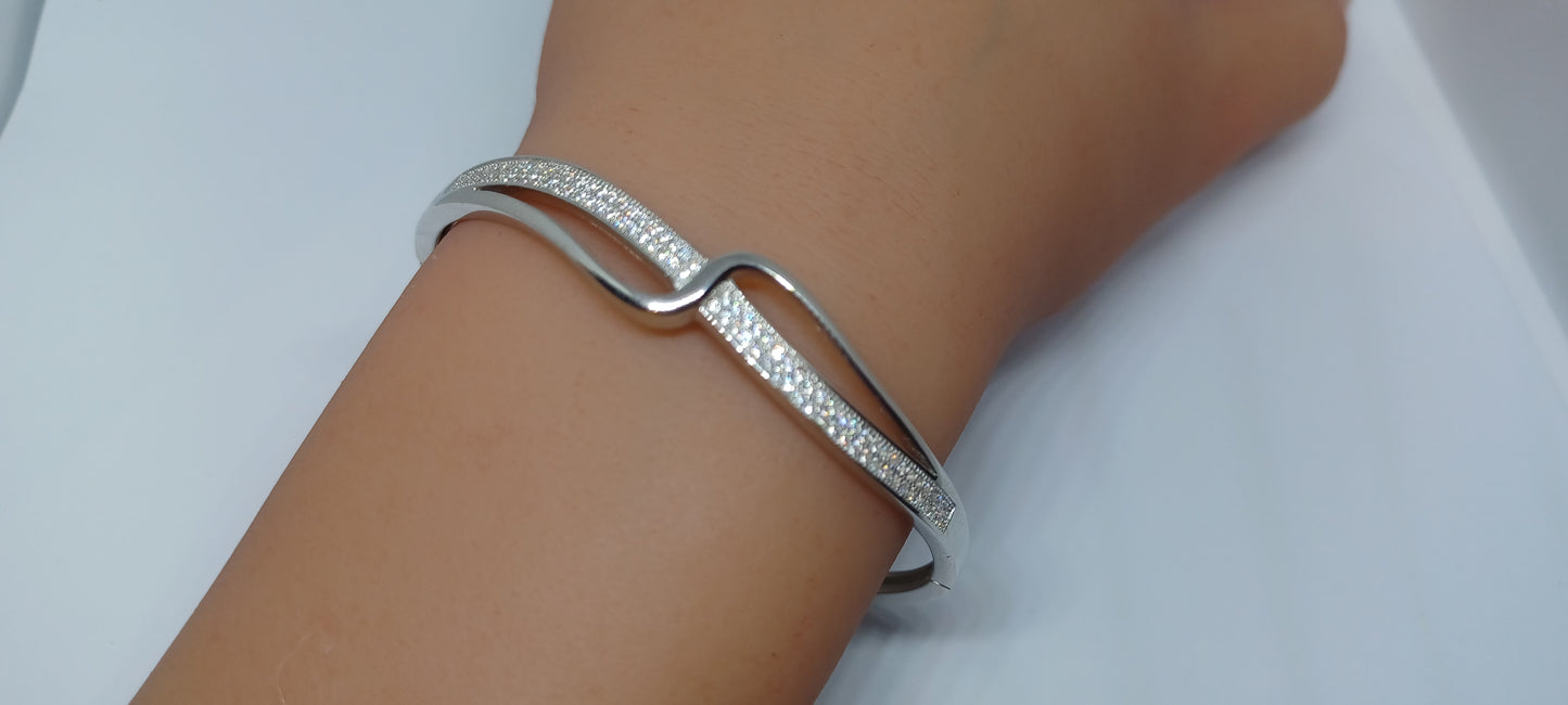 Waveline Bangle- 925 Sterling Silver and Crystals