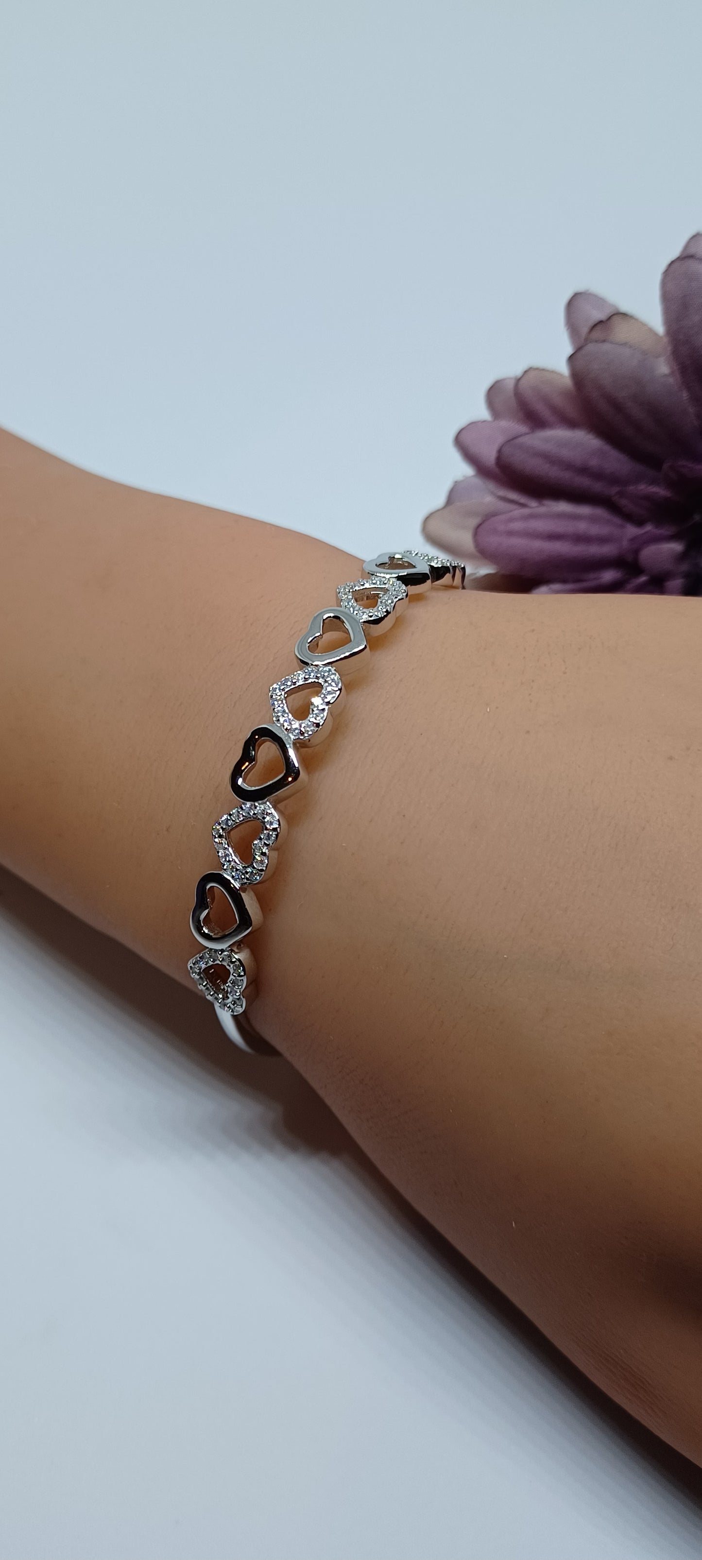 Crystal Sterling Heart Bangle