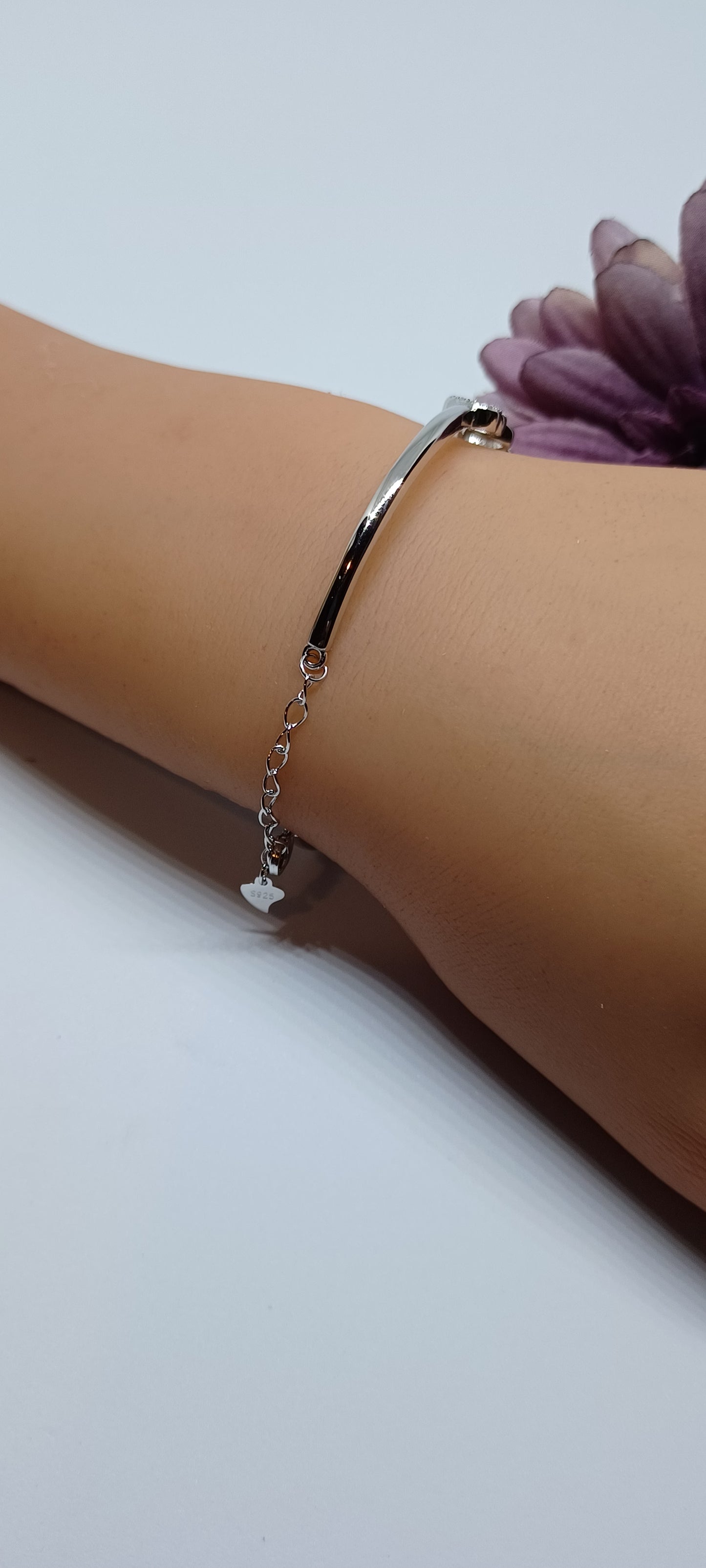 Crystal Sterling Heart Bangle