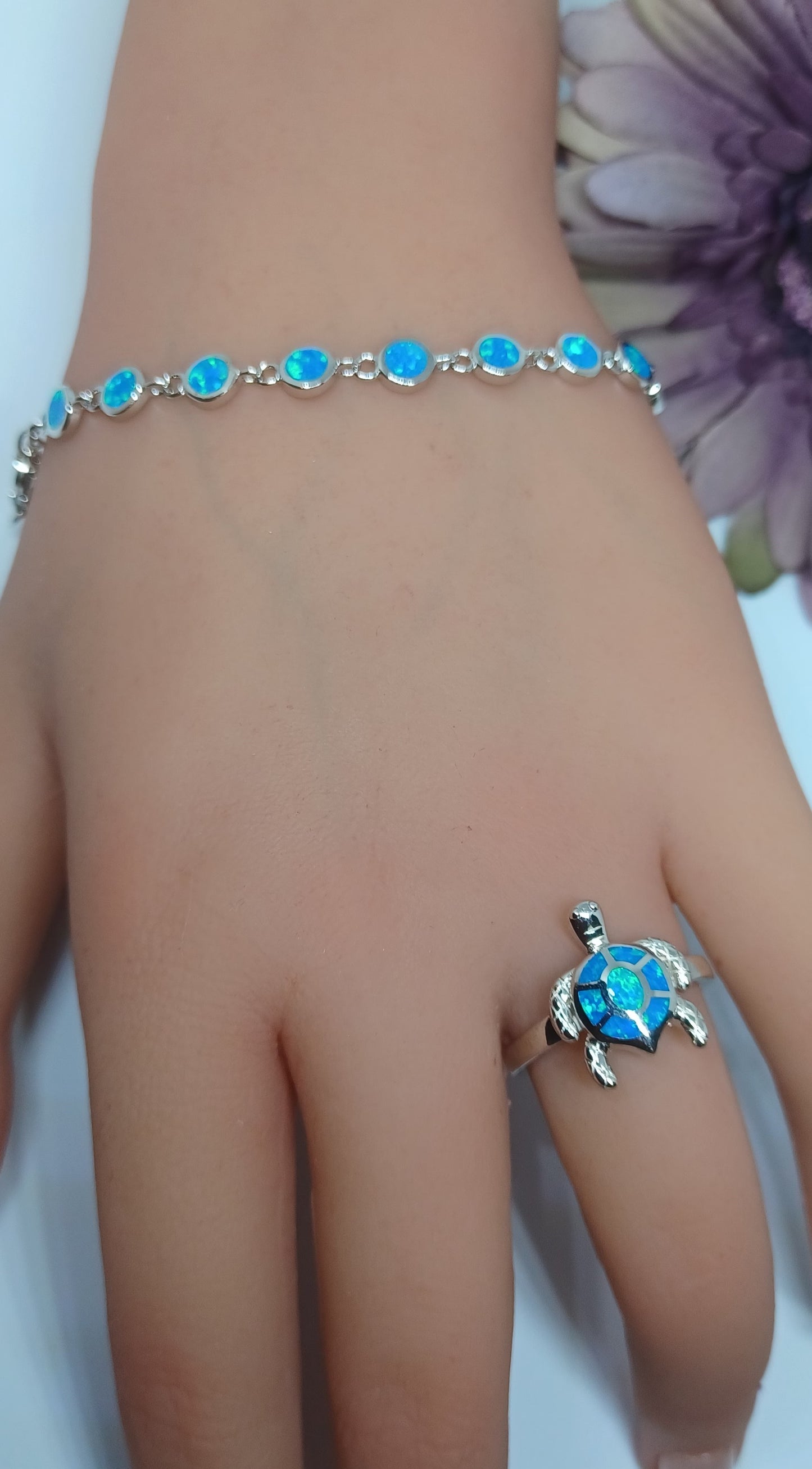 Sterling Silver-Blue Opal Turtle Ring