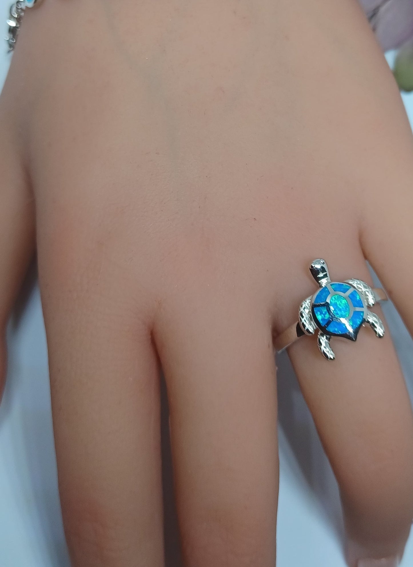 Sterling Silver-Blue Opal Turtle Ring